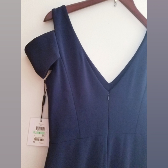 NWT Double V Off-Shoulder Navy Calvin Klein Formal Event Gown - Picture 2 of 14